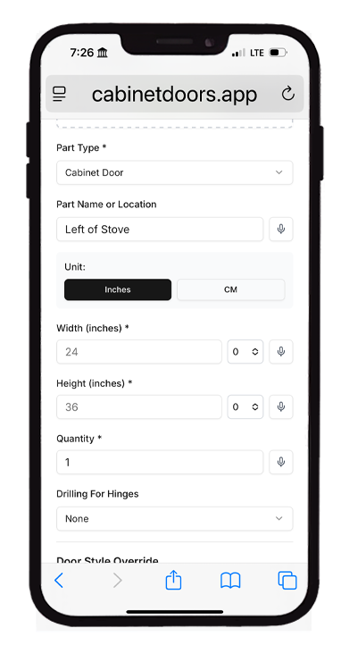 CabinetDoors.app — Add Dimensions